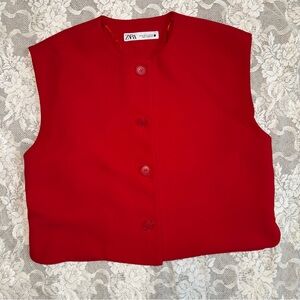 Zara Vibrant Red Buttoned Vest